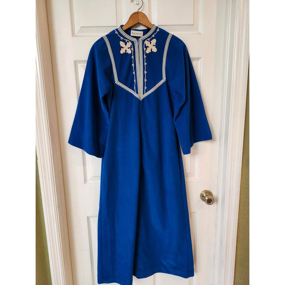 Vintage Vassarette house coat robe fleece blue size xs petite